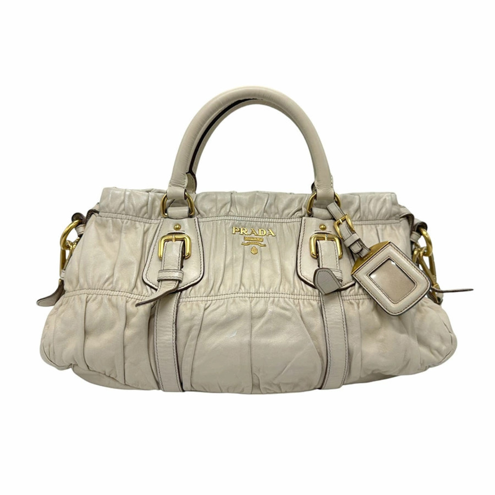 Prada Nappa Gaufre handbag beige pomice signature pleated leather White